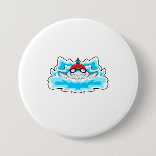 Shark at Swimming with Swimming goggles 7.5 Cm Round Badge