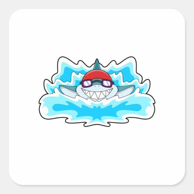 Shark at Swimming with Swimming goggles Square Sticker (Front)