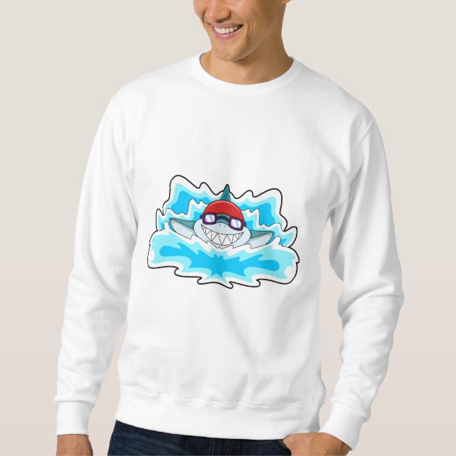 Shark at Swimming with Swimming goggles Sweatshirt (Front)