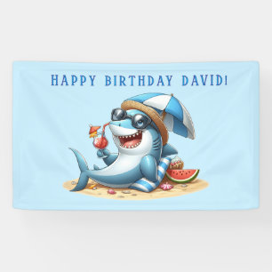 Shark Attack Beach Birthday Banner   Editable Name
