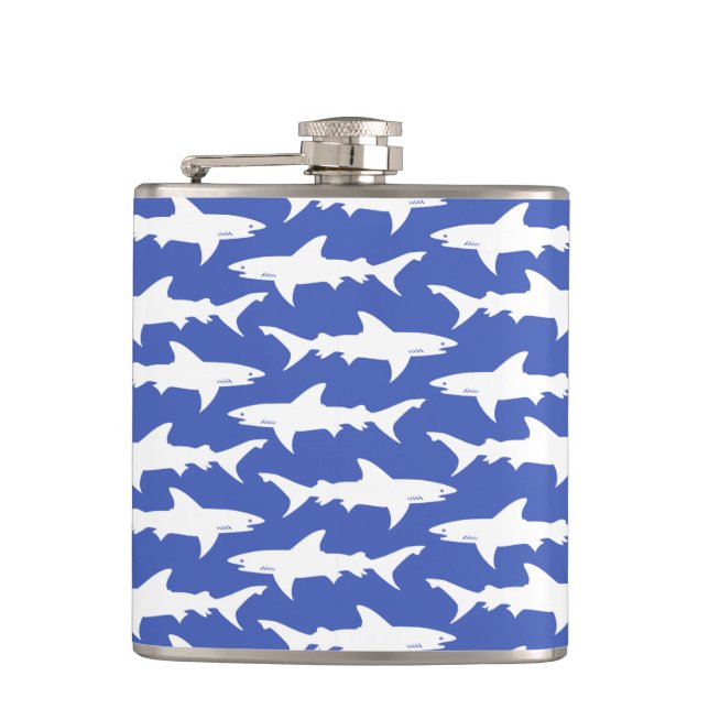 Shark Attack - Blue and White Hip Flask (Front)