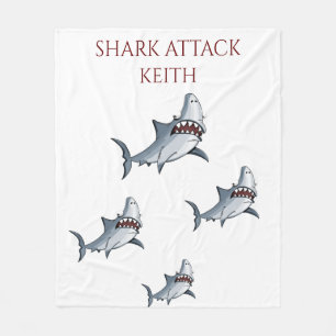 "SHARK ATTACK" fleece blanket & personalised name.