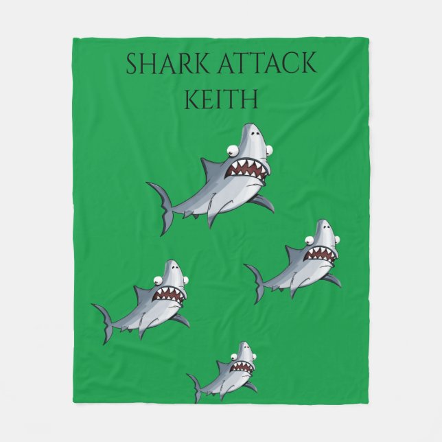 "SHARK ATTACK" fleece blanket & personalised name. (Front)