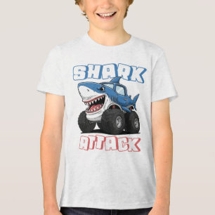 Shark Attack Monster Truck Kids Tri-Blend Shirt