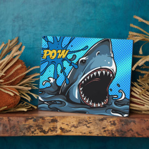 Shark Attack POW Superhero Comic Water Splat Plaque