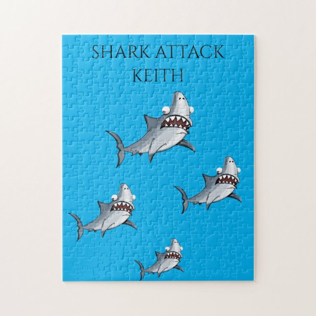 Shark attack puzzle with personalized name. (Vertical)