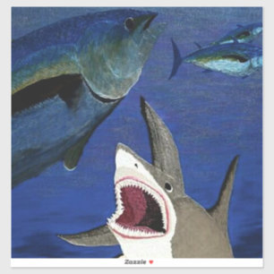 Shark attacking tuna sticker