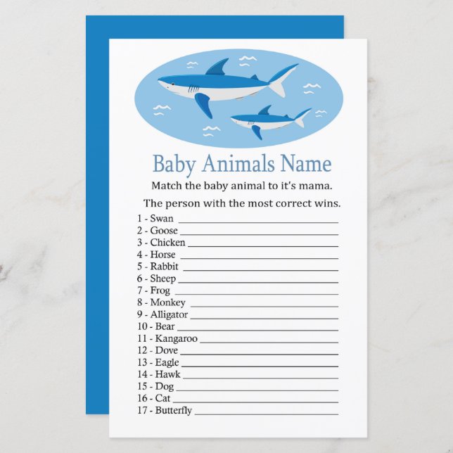 Shark Baby Animals Name Game (Front/Back)