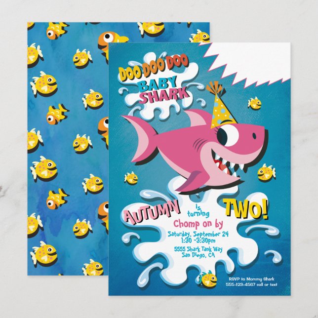 Shark Baby Girl Birthday Party invitation (Front/Back)