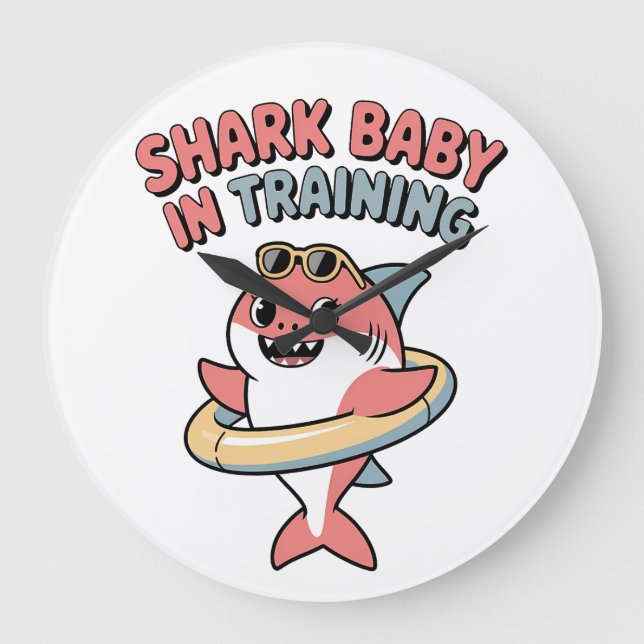 Shark Baby in Training | Kids Large Clock (Front)