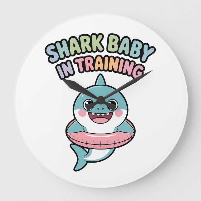 Shark Baby in Training | Kids Large Clock (Front)