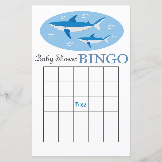 Shark baby shower bingo card (Front)