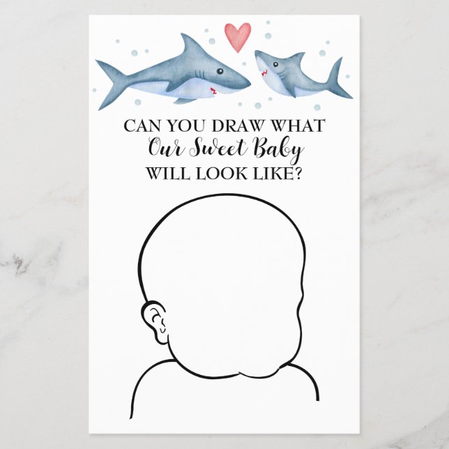 Shark Baby Shower "Can You Draw Baby?" Game Card (Front)