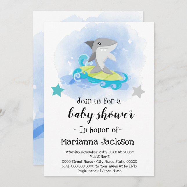 Shark Baby Shower Invitation (Front/Back)