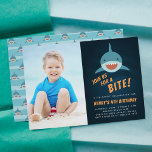 Shark Bait | Birthday Party Photo Invitation<br><div class="desc">Cool shark themed birthday party invitations feature a smiling shark swimming in a dark blue sea, with "join us for a bite" beneath. Personalise with your fin-tastic birthday party details beneath. Invitations reverse to a matching shark pattern. Perfect for beach parties, pool parties and summer celebrations, you can add a...</div>