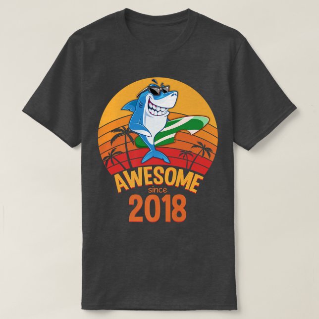 Shark Birthday 2 Years Old Surf Awesome Since 2018 T-Shirt (Design Front)