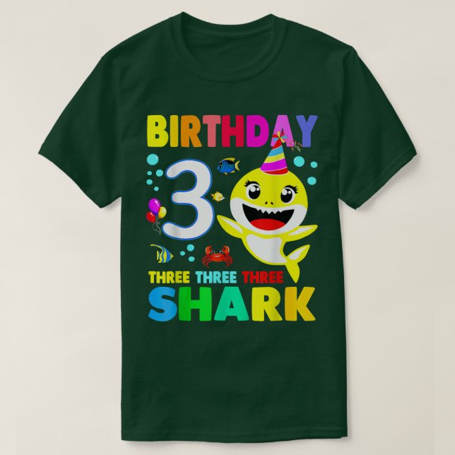 Shark Birthday 3 Years Old 3rd Birthday Matching F T-Shirt (Design Front)