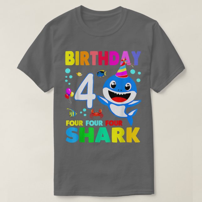 Shark Birthday 4 Years Old 4th Birthday Matching F T-Shirt (Design Front)