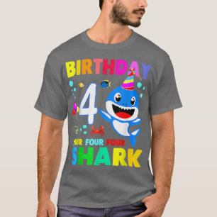 Shark Birthday 4 Years Old 4th Birthday Matching F T-Shirt