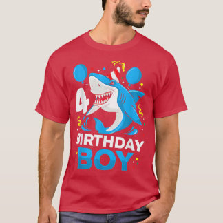 Shark Birthday 4 Years Old 4th Birthday Matching F T-Shirt