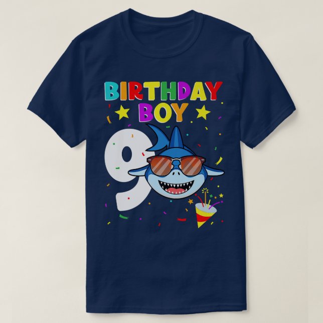 Shark Birthday 9 Years Old 9th Birthday Boy Matchi T-Shirt (Design Front)