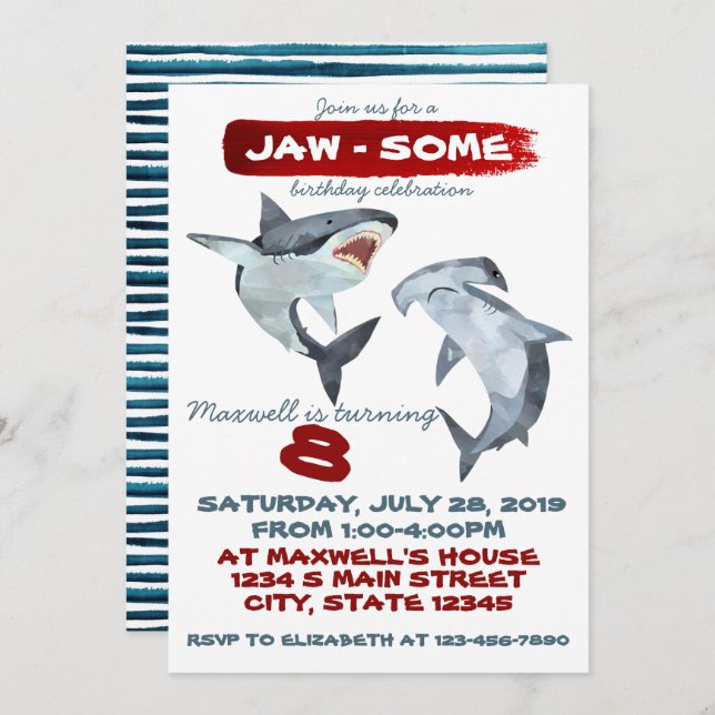 Shark Birthday Invitation (Front/Back)