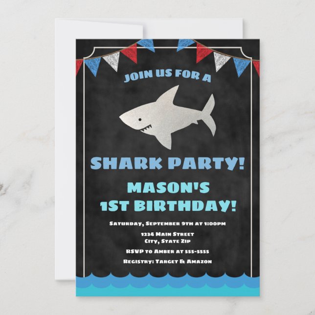 Shark Birthday Invitation Baby Shark (Front)