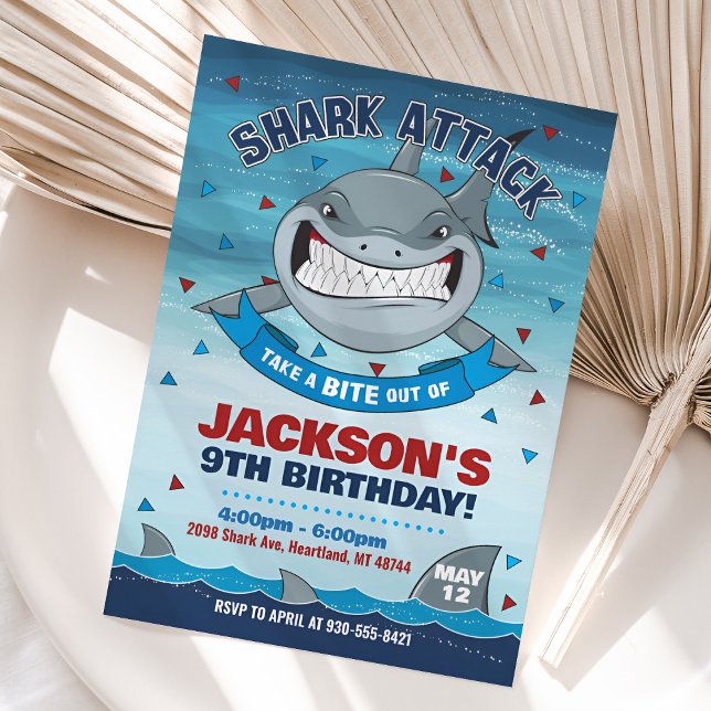 Shark Birthday Invitation, Boy Under the Sea Party Invitation (Shark Birthday Invitation)