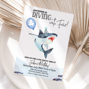 Shark Birthday invitation - Dive into FOUR