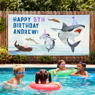 Shark Birthday Invitation Pool Party Banner