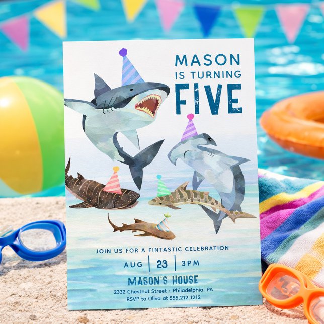 Shark Birthday Invitation Pool Party Kids Birthday (Shark birthday party invitation)