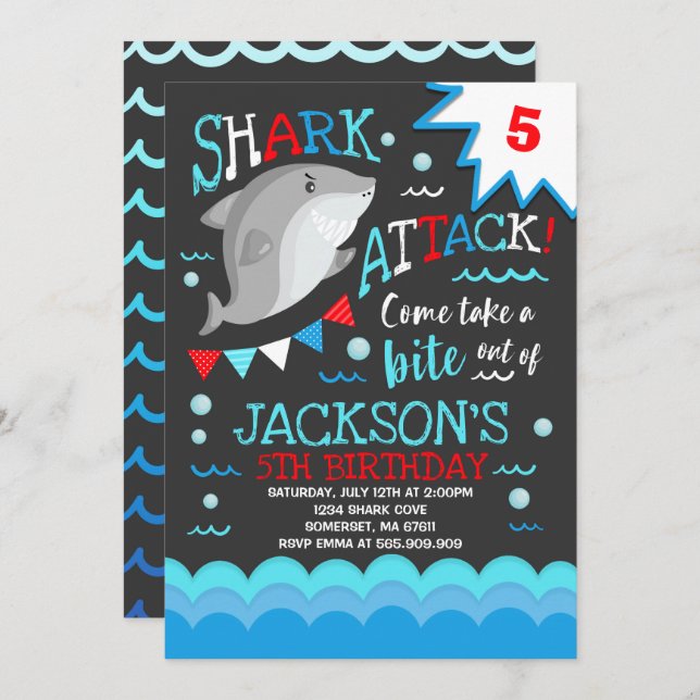 Shark Birthday Invitation Shark Pool Party (Front/Back)
