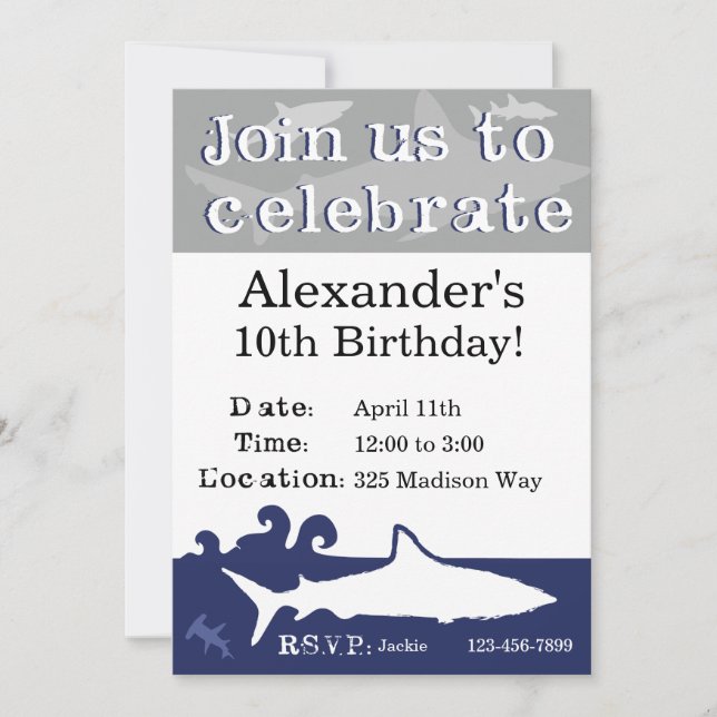 Shark Birthday Party Invitation (Front)