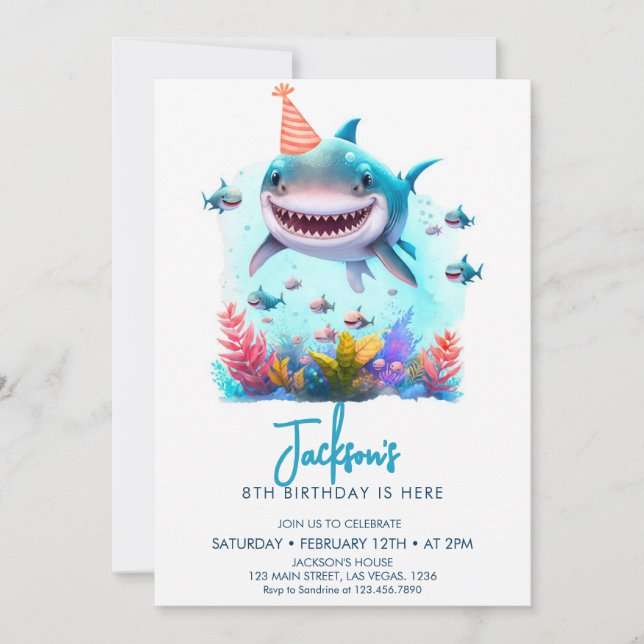  Shark Birthday Party Invitation (Front)