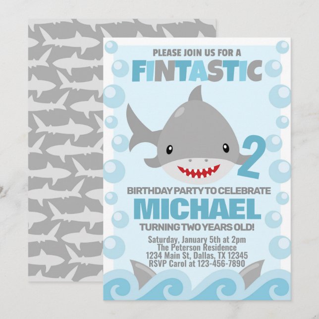 Shark Birthday Party Invitation Invite (Front/Back)