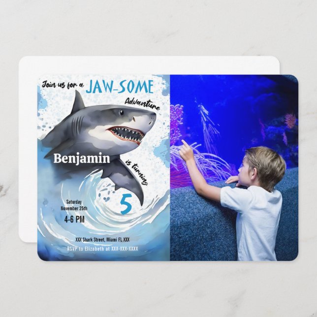 Shark Birthday Party Photo Invitation (Front/Back)