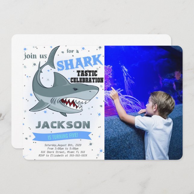 Shark Birthday Photo Invitation (Front/Back)