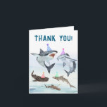 Shark Birthday Pool Party Personalized Thank You Card<br><div class="desc">Thank all your sharks for swimming over to your birthday party! This design features a school of festive birthday sharks all wearing fun party hats! Easily edit with your personalized thank you message. 

See the entire collection for more matching items!</div>
