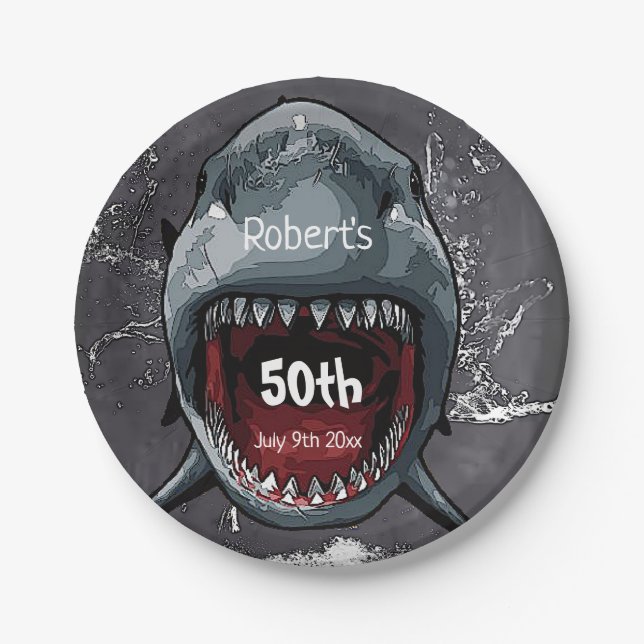 Shark Birthday, Shark Attack, Paper Plate (Front)