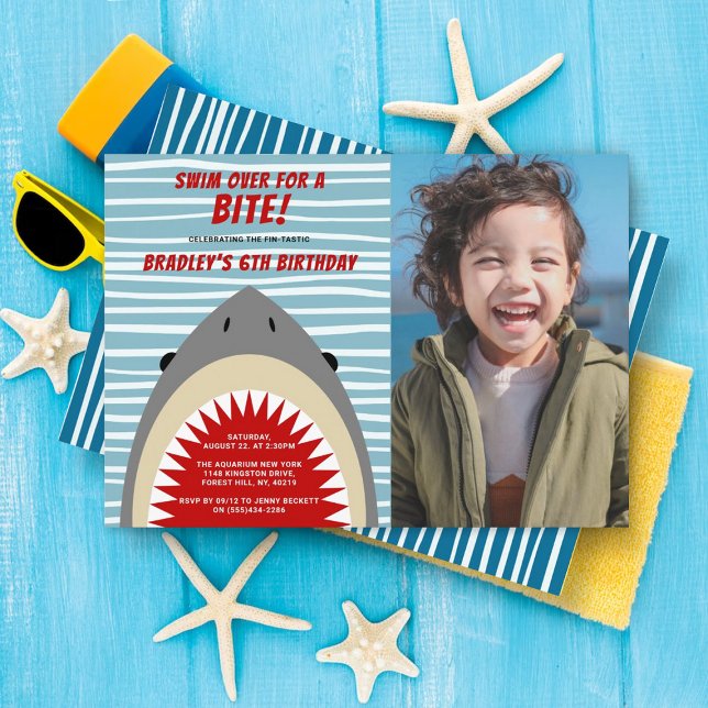Shark Bite Any Age Birthday Photo Invitation (Creator Uploaded)