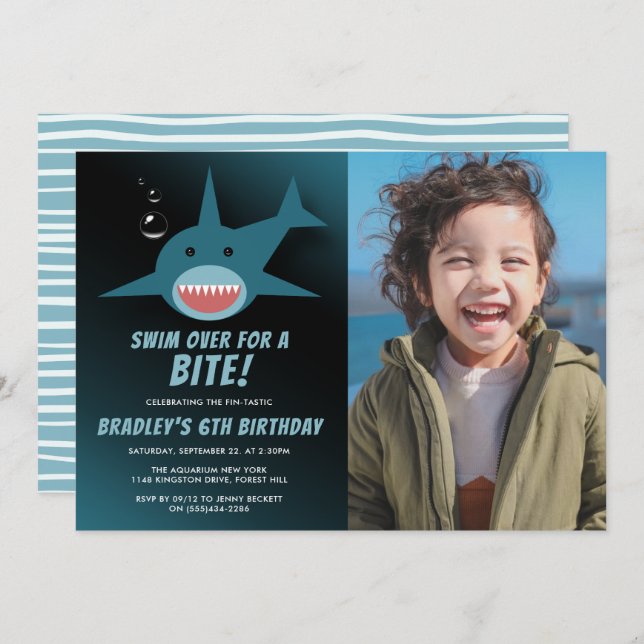 Shark Bite Any Age Birthday Photo Invitation (Front/Back)