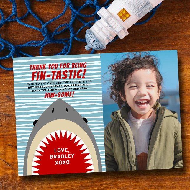 Shark Bite Any Age Birthday Photo Thank You Card (Creator Uploaded)