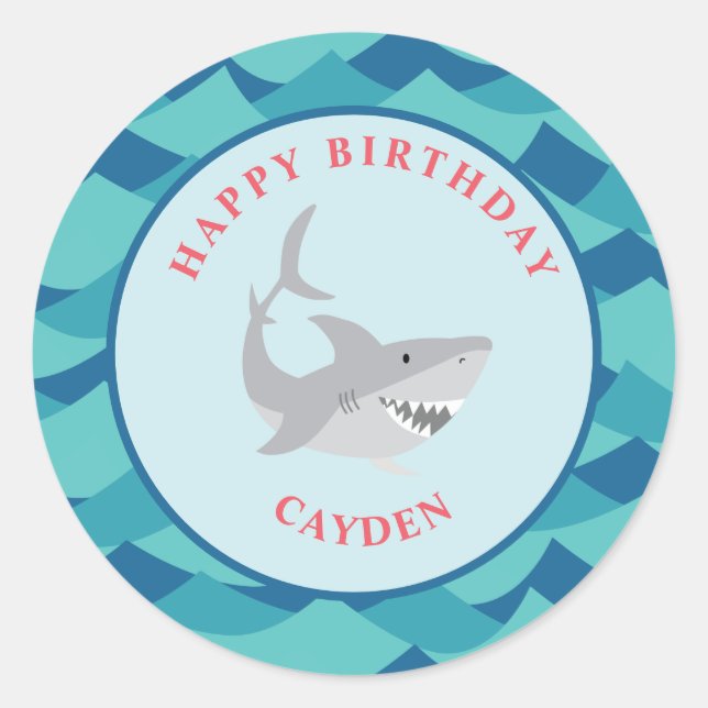Shark bite birthday Party Classic Round Sticker (Front)