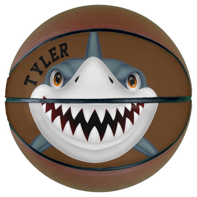 Shark Bite Personalise on Brown Background Basketball (Front)