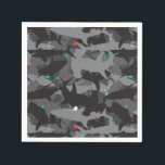 Shark Black & Teal Camouflage Pattern Paper  Napkin<br><div class="desc">Add a "bite" of fun to your party these cool (yet scary!) shark camouflage pattern paper napkins The black, gray and teal coloring gives the print a fun and fresh underwater feel. But beware of that pop of red added in for extra scare! Matching items can be found in our...</div>