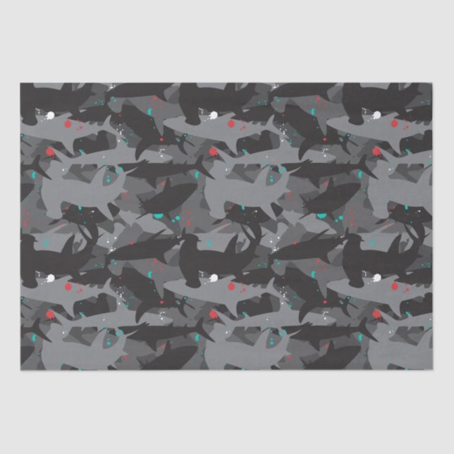 Shark Black & Teal Camouflage Pattern Tissue Paper (Front)