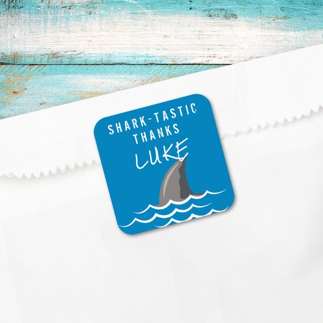Shark Blue Cool Kids Birthday Party Favour Square Sticker (Creator Uploaded)