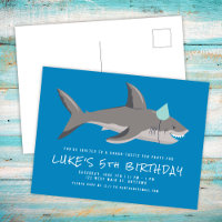 Shark Blue Cool Kids Birthday Party Invitation
