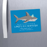 Shark Blue Cool Kids Birthday Party Magnetic Invitation<br><div class="desc">This fun kids birthday party invitation features a shark illustration with a bold blue background and casual,  distressed fonts. It's a great choice for a boys birthday party. See the collection for coordinating items!</div>