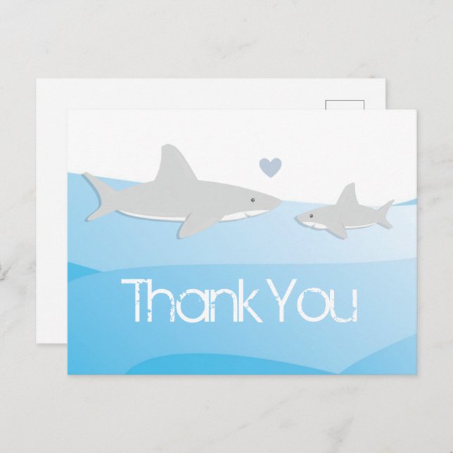 Shark Blue Ocean Baby Shower Thank You Postcard (Front/Back)